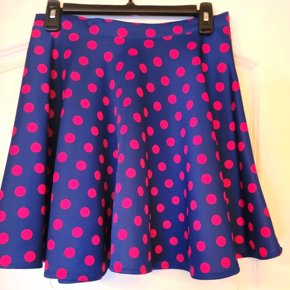 Aviva blue and pink polka dot skater skirt - L